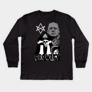 Aleister Crowley Skull Design (Black and White VARIANT) Kids Long Sleeve T-Shirt